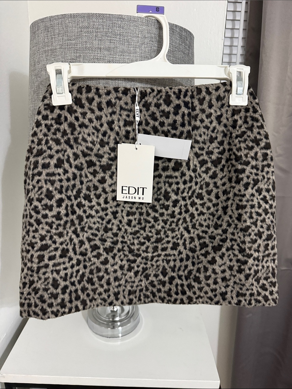 EDIT  by Jason Wu Gray and Black Faux Fur Leopard-Print Mini Skirt